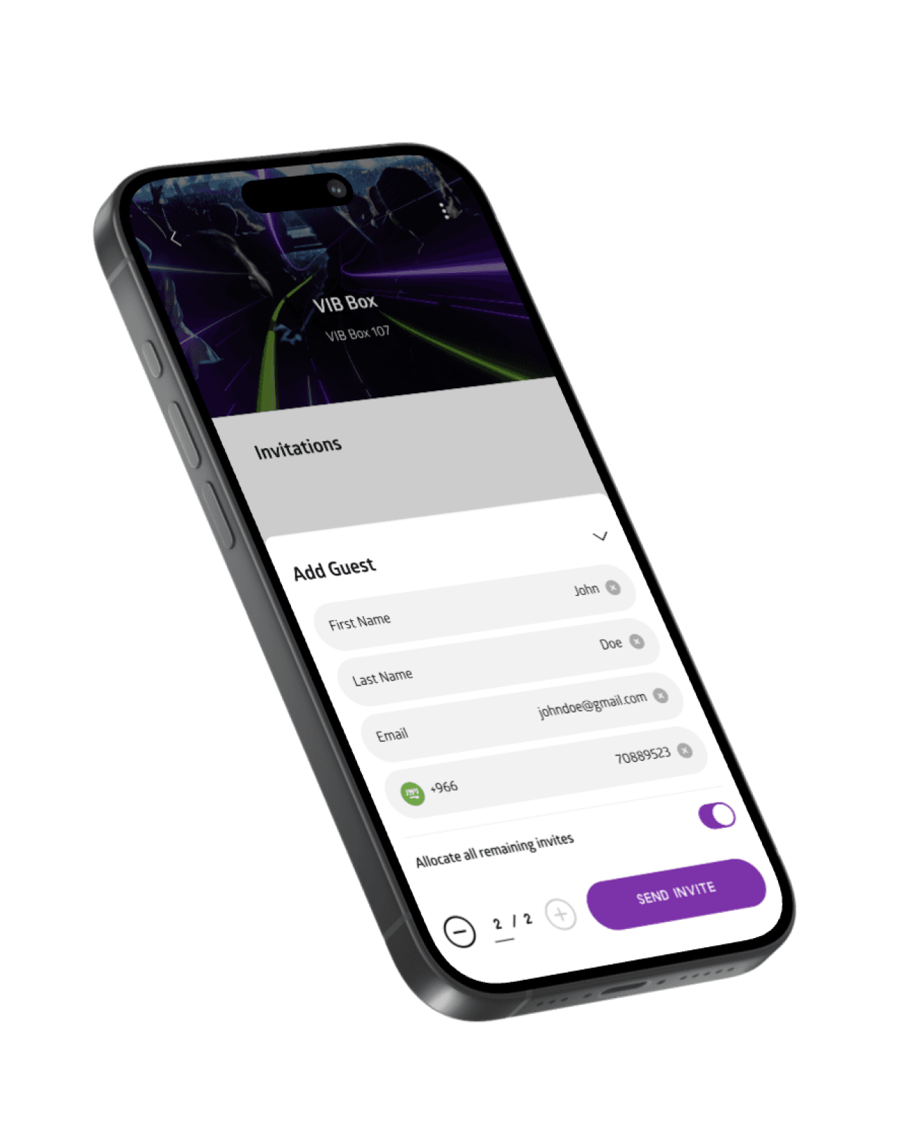 Phone with web app showing events screen.